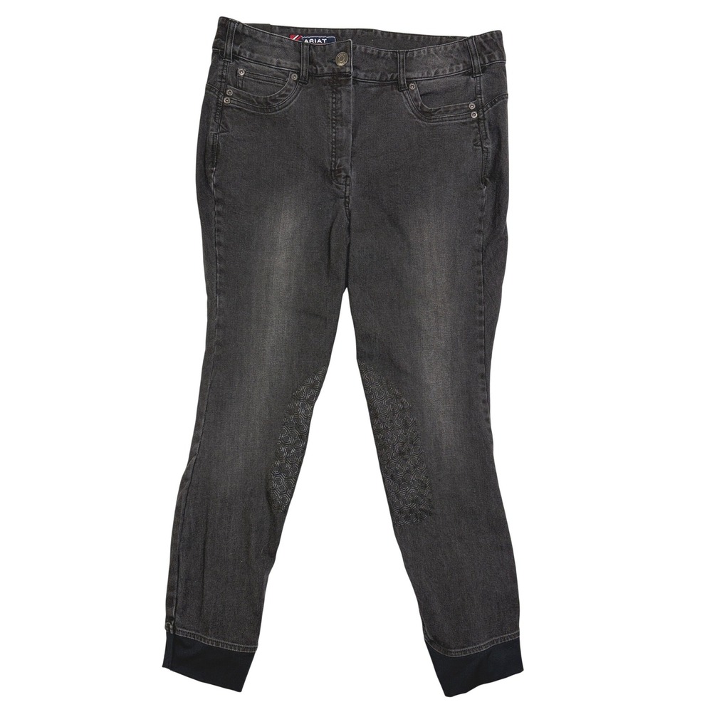 Ariat Halo Denim Knee Patch Breeches Womens 34R Black Equestrian Riding Pants‎